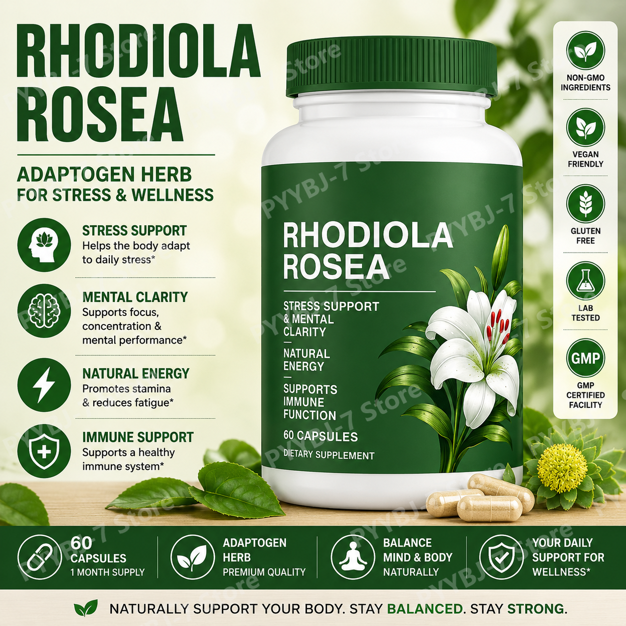 Herbal Wellness For You - Rhodiola Rosea Capsules 500mg, Herbal Adaptogen